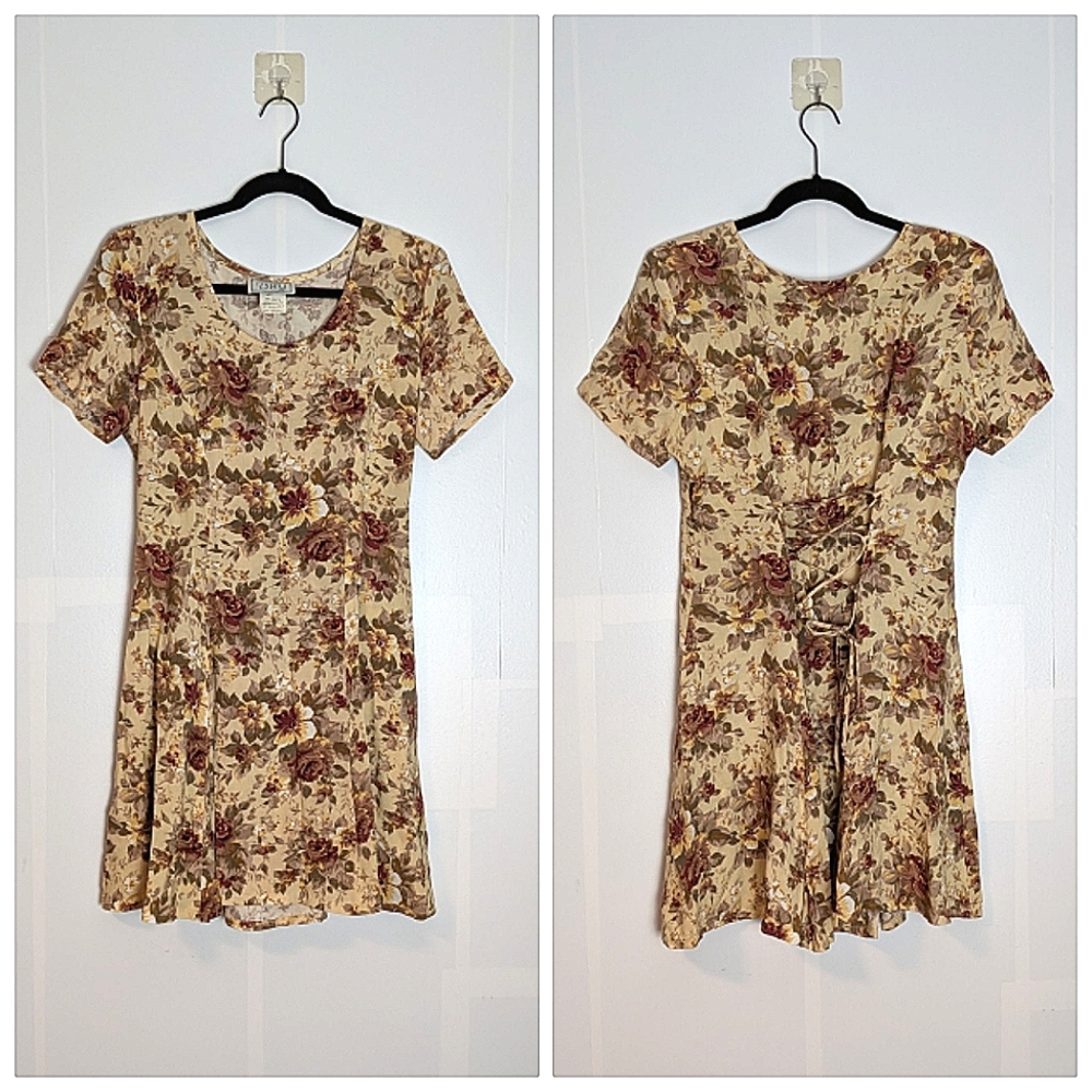 Vintage DBY Floral Corset Back Mini Dress Size 5/Small Boho Cottagecore - Picture 2 of 6